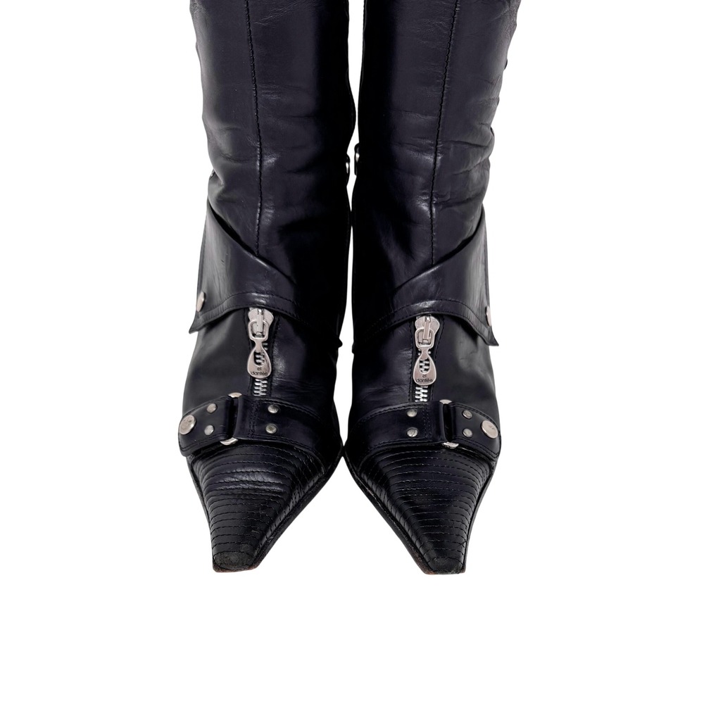 El Dantes Couture Y2K Studded Buckle Knee Stiletto Boots Black Leather EU 38 - Picture 10 of 15